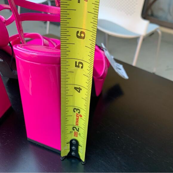 ZARA NEON PINK PATENT STRAPPY CHUNKY PLATFORM HEEL SANDALS SIZE 9 - Picture 5 of 10